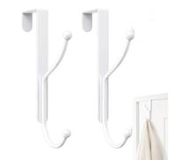 ZenithQuest 2 Pack White Over Door Hooks, No-Drill for 1.4 Inch Doors | Rust-Resistant Steel Door Hooks, 36kg Capacity, No Drilling, for Coats Towels Bags, Ideal for Bathroom Bedroom & Entryway