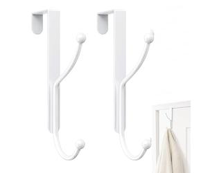 ZenithQuest 2 Pack White Over Door Hooks, No-Drill for 1.4 Inch Doors | Rust-Resistant Steel Door Hooks, 36kg Capacity, No Drilling, for Coats Towels Bags, Ideal for Bathroom Bedroom & Entryway