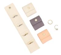 ZenithQuest 3 Pack Mini Travel Jewellery Pouches, Velvet Foldable Jewelry Roll Bags with Buckle, Beige Pink Gray Portable Organizer Cases for Rings Earrings Necklaces Travel Essentials