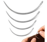 ZenithQuest 4 Pack Curved Leather Sewing Needles, Silver Heavy Duty Steel Needles for Upholstery Repair, Weaving, Leather Crafts & Thick Fabric Stitching