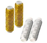 ZenithQuest 4 Pack Metallic Sewing Thread Set, Gold & Silver Polyester Shiny Threads for Embroidery Quilting Patchwork, Universal for Sewing Machines Overlocker Hand Decorative Stitches