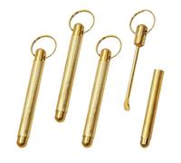 ZenithQuest 4Pcs Retractable Mini Gold Spoons, Retro Metal Tiny Spoon Pendants for DIY Necklace Keychain, Portable Small Scoops for Spices Powder Crafts