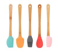 ZenithQuest 5 Piece Mini Silicone Kitchen Utensil Set with Wooden Handles, 21cm Heat Resistant Non-Stick Spatula Spoon Brush for Baking Cooking Camping