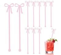 ZenithQuest Pink Bow Cocktail Stirrers, Acrylic Drink Stirrers for Cocktails, Coffee, Tea, Beverages, Wedding, Bridal Shower, Birthday Party Bar Accessories, 10 Pack