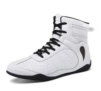Zenithuxe Boxing Wrestling Gym MMA Shoes.Fitness Training Boxing Boots.unisex Boxing Boots.High Top Pro Wrestling Shoes. | Rubber Sole | Black/White| Sizes 35-46.