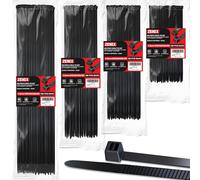 ZENIX Professional Cable Tie Set 400 Pieces 200/300/350/450mm (100 Pieces Each) | UV-Resistant up to 85°C | 28Kg Tensile Strength | for Indoor & Outdoor Use