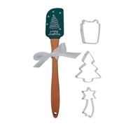 Zenker Christmas Baking Set, Silicone Spatula & 3 Cookie Cutters, Gift, Xmas Tree & Star, Non-Stick with Christmas Tree Motif, Stainless Steel Cutters, Green Kitchen Tool & Silver Cutters