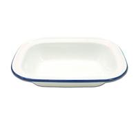 Zenker Enamel Large Pie Dish, Vintage Design, Baking and Roasting Tin, for Roasts, Pies and Pastries, Lightweight, Easy to Clean, Air Fryer Compatible, PTFE and PFOA Free, 25.8x19cm, White and Blue