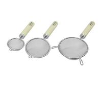 Zenker Set of 3 Sieves, Small 7cm, Medium 10cm, Large 14cm, Versatile Stainless Steel Fine Mesh Strainers for Sifting, Dusting Icing & Straining Tea or Removing Lumps, Cream Plastic Handle