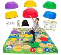 ZenKitch Stepping Stones for Kids, 2 in 1 Toddler Stepping Stones with Play Mat, 6pcs Non-Slip, Balance and Coordination Stepping Stone for Indoor & Outdoor