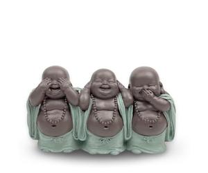 Zen'Light Figurine 3 Bonze Wisdom - Decoration Zen and Feng Shui - For a Relaxed and Spiritual Atmosphere - Gift Idea Lucky Charm - Width: 15.5 cm - Colour: Green and Brown