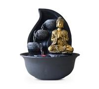 Zen'Light Praya Buddha Indoor Fountain Removable - Exotic Zen Decoration - Gifts - LED Light Table Fountain - Closed Circuit - Brown and Gold - H 26 cm