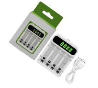 Zenlir 4-Slot NiMH Battery Charging Base USB Type C Input LCD Display for AA 3A Batteries 1800mA AA 900mA 3A DC5V with LCD