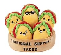 ZENLIV Emotional Support Taco Plush, Funny Cute Cuddly Plushies and Toys, Inspirational Motivational Encouragement Gift for Women Men, Includes 5 Soft Emotional Support Plushies Food with Carry Basket