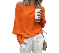 Zenlonr Women's Fall Sweaters 2025 Casual Long Batwing Sleeve Loose Off Shoulder Knit Pullovers Jumper Tops, Bright Orange, Medium