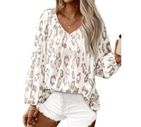 Zenlonr Women's Summer Tops Dressy Casual 2025 Long Sleeve V Neck Printed Shirts Boho Chiffon Work Blouses, Print Apricot, L