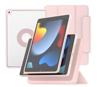ZENLU iPad 9th 8th 7th Generation Magnetic Case with Removable Folio Cover, Premium Semi-Silicone Leather, Vertical Stand, Clear Back, Smart Sleep/Wake, Full Protective Case for 10.2" iPad (Pink)