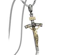 ZENLUNANO Catholic Crucifix Necklace for Men and Women, Antique Silver/Gold/Silver Gold Cross Necklace with Exquisite Jesus Pendant, 18~30" Stainless Steel Chain, Christian Jewelry Gift, 0 Inch=No