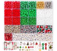 ZENMAG Christmas Beads for Bracelet Making, Beads Bracelet Making Kit with 4mm Glass Seed Beads, 6mm Clay Beads, 8mm Pearls and Letter Beads, Varieties of Charms, DIY Crafts Gifts for Party, Christmas