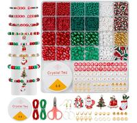 zenmag Christmas Beads, Red and Green Friendship Bracelet Making Kit with Charms, Jewelry Making Kit with Clay, Heishi, Pony, Pearls, Letter Beads, Christmas Bracelets and Craft Gifts