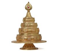 zenmood Tibetan Buddhist Mandala Offering Set, Brass Ceremonial Tower, 10.4 inch Height, Gold