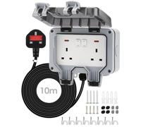 Zenmos Double Outdoor Socket 10M Extension Lead, Outdoor Plug Sockets Waterproof IP66, 13Amp 2 Gang Outside Plug Socket Waterproof, Switch Indicator Light Garden Wall Electrical Outlet Cover Box