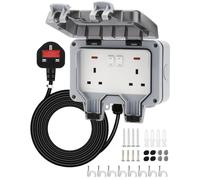 Zenmos Double Outdoor Socket 7M Extension Lead, Outdoor Plug Sockets Waterproof IP66, 13Amp 2 Gang Outside Plug Socket Waterproof, Switch Indicator Light Garden Wall Electrical Outlet Cover Box