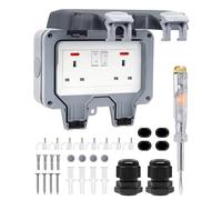 Zenmos Double Outdoor Socket, Outdoor Plug Sockets Waterproof IP66, 13Amp 2 Gang Outside Plug Socket Waterproof, Switch Indicator Light Garden Wall Electrical Outlet Cover Box