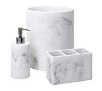 Zenna Home Corin 3 Piece Bathroom Accessory Set: Refillable Soap or Lotion Dispenser, Vanity Organizer and Compact Waste Basket, Bathroom Accessory Storage Set, Sturdy Resin, Marble Grey