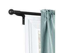 Zenna Home Curtain Rods for Windows 18 to 48 Inches, Adjustable Single Decorative Café Rod, Easy to Install Window Curtain Rod with Perfect Leveling and No Measuring, with Round Finials, Black