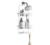 Zenna Home Hanging Shower Caddy with 2 Shelves, Soap Tray, Razor Holders and Hooks, Satin Chrome - Rustproof Shower Rack, No Drilling - Premium Over Shower Head Organizer, and Bathroom Shower Racks