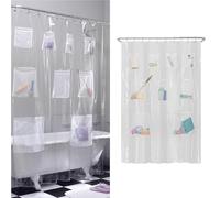 Zenna Home PEVA Shower Curtain and Bath Organizer with 9 Storage Pockets, Ethylene Vinyl Acetate, 70" W x 72" L (Pack of 1)