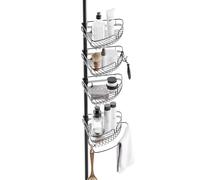 Zenna Home Tension Pole Shower Caddy, 4 Basket Shelves with Built-In Towel Bar, Adjustable, 60 to 97 Inch, Matte Black
