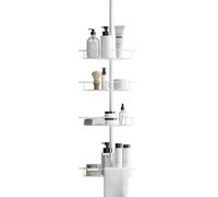 Zenna Home Tension Pole Shower Caddy, 4 Basket Shelves with Built-In Towel Bars, Adjustable, 60 to 97 Inch, White