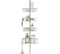 Zenna Home Tension Pole Shower Caddy with 4 L-Shaped Shelves with Hooks, Satin Nickel, 60-97 Inch - Rust-Resistant Corner Shower Organizer Shelf - Premium, Adjustable Shower Rack for Bath Essentials