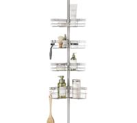 Zenna Home Tension Pole Shower Caddy with 4 L-Shaped Shelves with Hooks Satin Nickel 60-97 Inch - Rust-Resistant Corner Shower Organizer Shelf - Pre