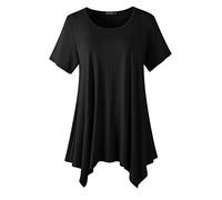 ZENNILO Tunic Tops for Women Plus Size Short Sleeve Irregular Hem Asymmetrical Loose T-Shirts - Black - 2X