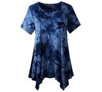 ZENNILO Womens Plus Size Casual Tunic Tops Summer Short Sleeve Shirts for Women Flowy Hankerchief Hemline, T09-darkblue, 4X