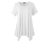 ZENNILO Womens Plus Size Casual Tunic Tops Summer Short Sleeve Shirts for Women Flowy Hankerchief Hemline, White, 2X