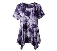 ZENNILO Womens Plus Size Casual Tunic Tops Summer Short Sleeve Shirts for Women Flowy Hankerchief Hemline, T12-darkpurple, 2X