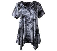 ZENNILO Womens Plus Size Casual Tunic Tops Summer Short Sleeve Shirts for Women Flowy Hankerchief Hemline, B-black, 5X