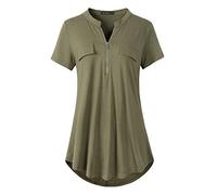 ZENNILO Women's Plus Size Shirt Zip Plaid V Neck Short Sleeve Casual Summer Tunic Tops Blouse - Green - 5X-Large