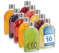 ZENO 100ml Glass Flask Bottles with Screw Tops 10 Pack | Reusable Twist-Off Lids | Airtight Glass Bottle for Home | Great for Gin, Liqueur, Schnapps, Wine, Cider, Soda, Vodka