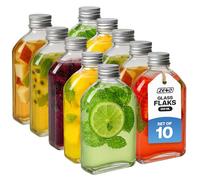 ZENO 250ml Glass Flask Bottles with Screw Tops - 10 Pack | Reusable Twist-Off Lids | Airtight Glass Bottle for Home | Great for Gin, Liqueur, Schnapps, Wine, Cider, Soda, Vodka