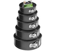 ZENO Cake Tin Set 5 PCS | Springform with Removable Bottoms | Metal Handles | Non-Stick Coating | Loose Base Baking Pan Tray | Perfect for Cakes and Cheesecake - Sizes 22/24/26/28/30 CM