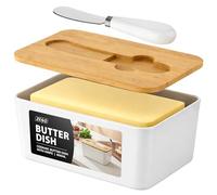 ZENO Butter Dish with Lid | Ceramic Butter Dish with Knife | Large 600ml Capacity | Double Silicone Seal & Airtight Lid | Keeps Butter Fresher for Longer | Fits All Types of Butter