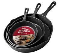 ZENO Cast Iron Skillet Pan 3PC Set | Pre-Seasoned Cast Iron Pan | Heavy Duty Cast Iron Frying Pan with Dual Handles | Oven Safe Skillet Pan for Hob, Grill, Oven | Cast Iron Skillet