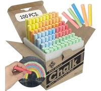 ZENO Chalk for Blackboard - 100 Sticks - Multicolor - Non-Toxic, Low Dust - Classroom & School Chalk
