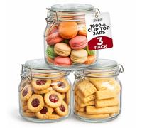 ZENO Clip Top Glass Jars 1000ml 3 Pack | Airtight Glass Storage Jars with Lids | Mason Style Glass Jars for Dry Food Coffee Tea Spices | Kitchen Preserving Pickle & Storage Jars