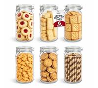 ZENO Clip Top Glass Jars 2000ml | Airtight Glass Storage Jars with Lids | Mason Style Glass Jars for Dry Food Coffee Tea Spices | Kitchen Preserving Pickle & Storage Jars (6)